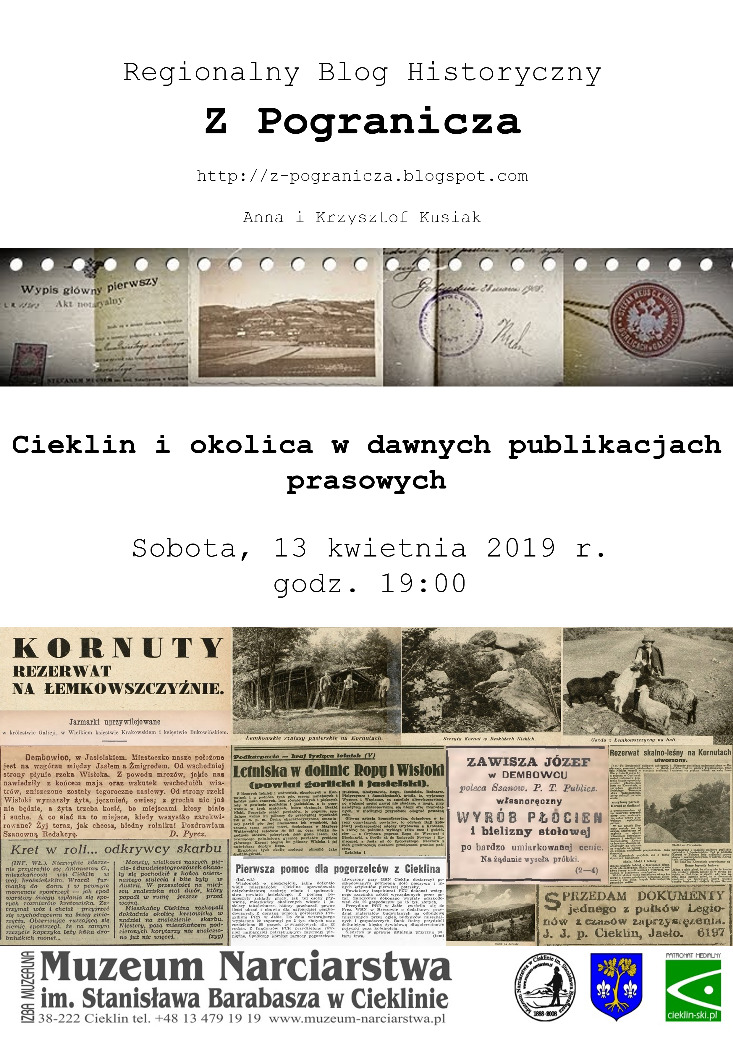 Zaproszenie na wystawę pt. „Cieklin i okolica w dawnych publikacjach prasowych” Zaproszenie na wystawę pt. „Cieklin i okolica w dawnych publikacjach prasowych”