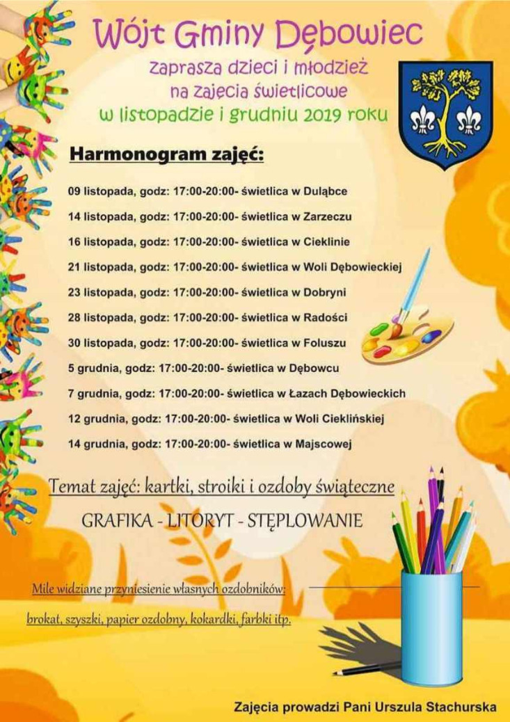 Zaproszenie na zajęcia świetlicowe Zaproszenie na zajęcia świetlicowe