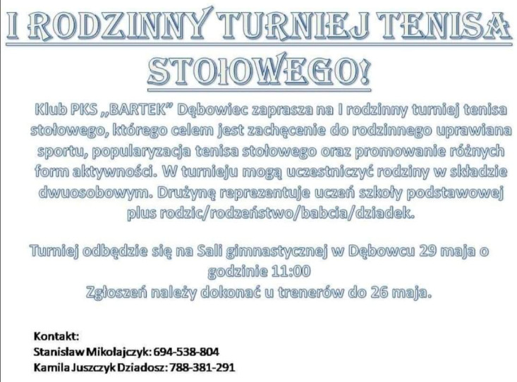I Rodzinny Turniej Tenisa Stołowego I Rodzinny Turniej Tenisa Stołowego