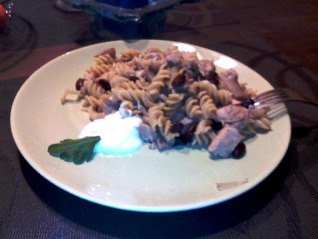 Makaron z kurczakiem, fasolą i pieczarkami Makaron z kurczakiem, fasolą i pieczarkami